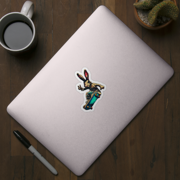 Cool retro rabbit on skateboard by TomFrontierArt